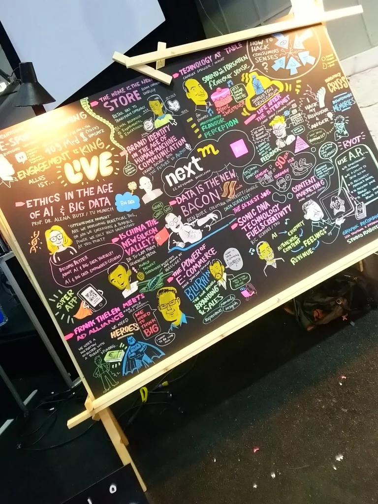 Farbige Linien auf schwarzem Karton live illustration bei einer Konferenz 